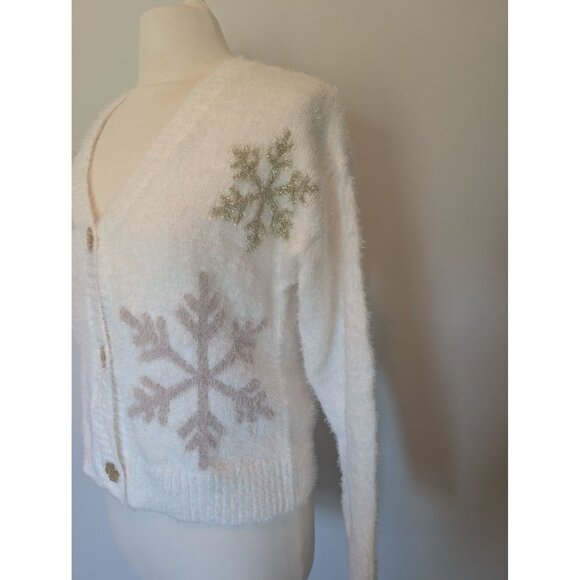Snowflake Graphic Button Cardigan Sweater XS by 33 Degrees Fluffy Snuggly - Picture 4 of 7
